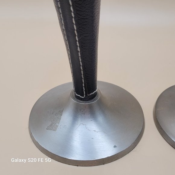 Candlestick Holders Faux Leather Silver Tone 11" Tall Set of 2 - Picture 6 of 9